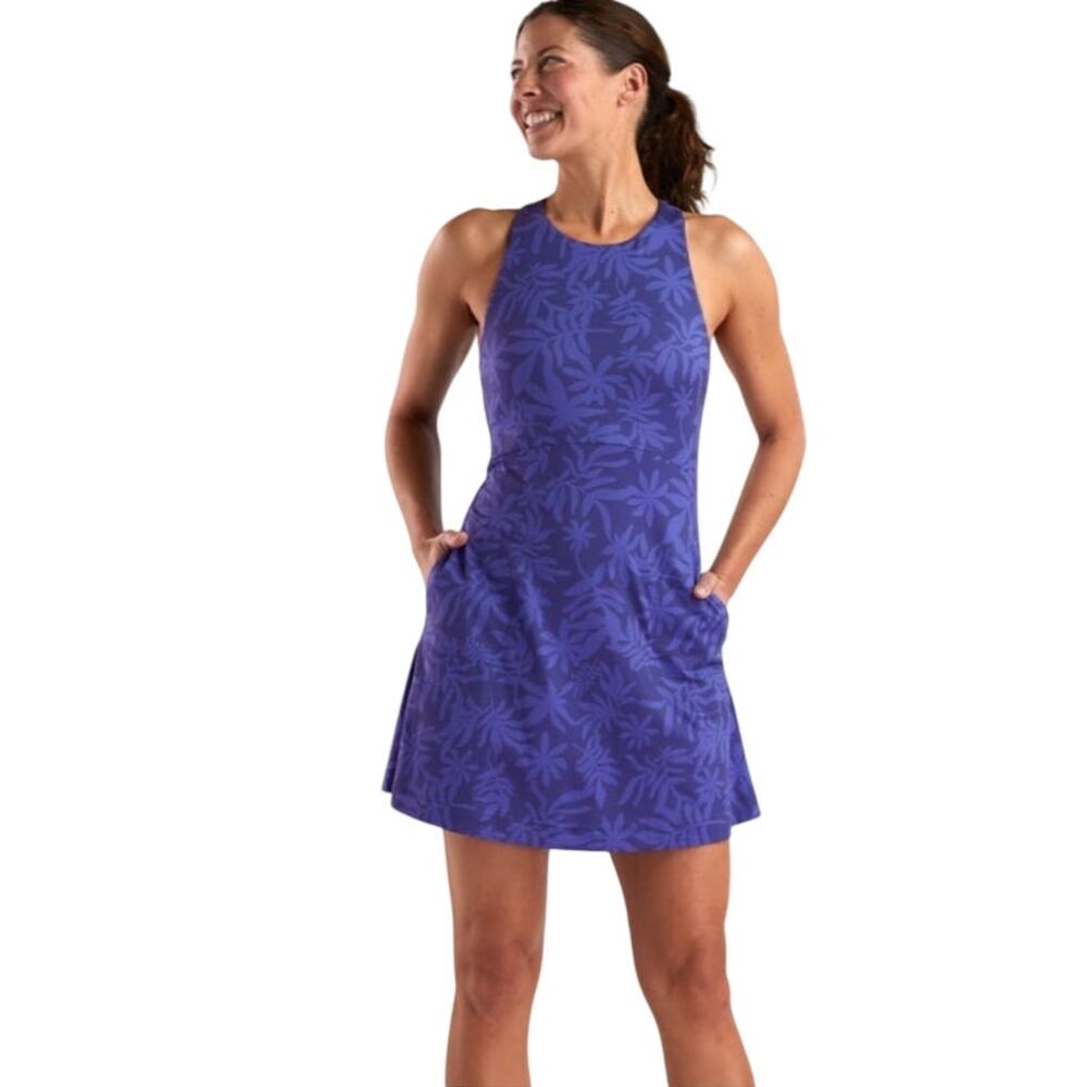 Title Nine Bia Athletic Dress Purple Floral Built In Bra SwiftSnap UPF 50 Med